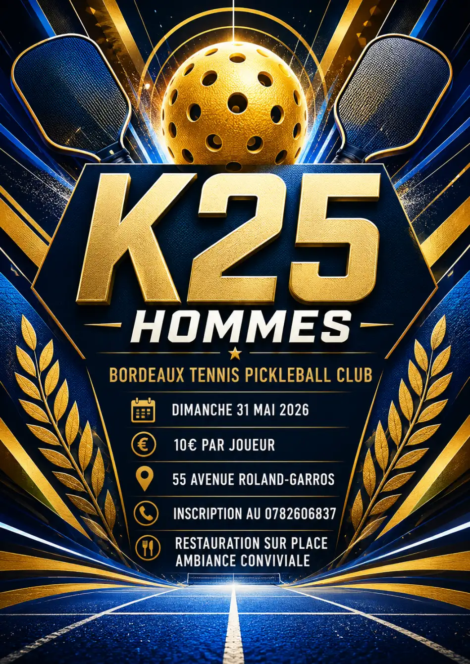 Affiche de tournoi de pickleball — exemple 1