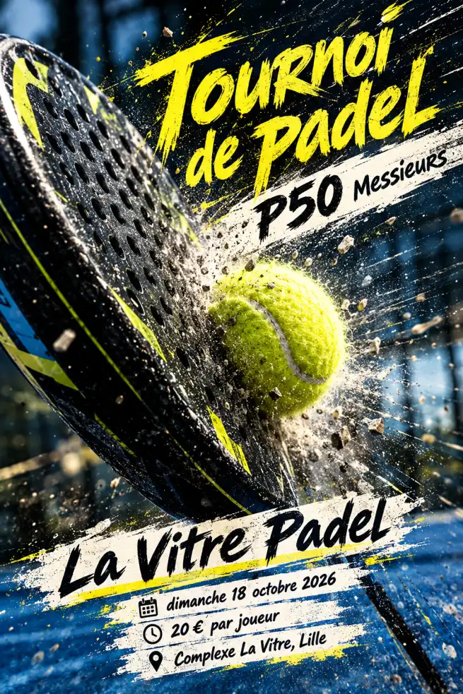 Affiche du tournoi de padel P50 Messieurs de La Vitre Padel, style urbain