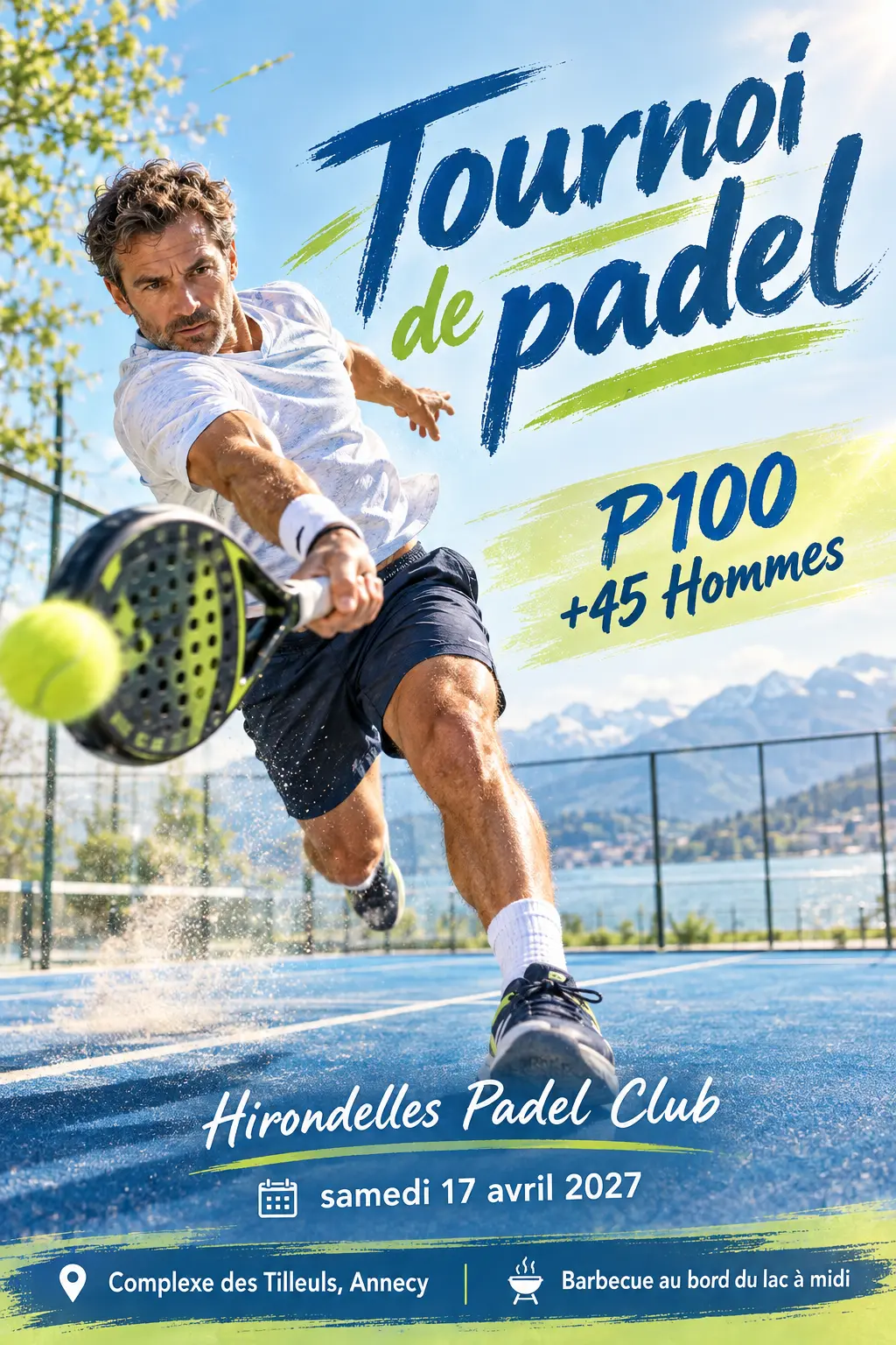 Affiche du tournoi de padel P100 +45 Hommes de l'Hirondelles Padel Club, style printanier