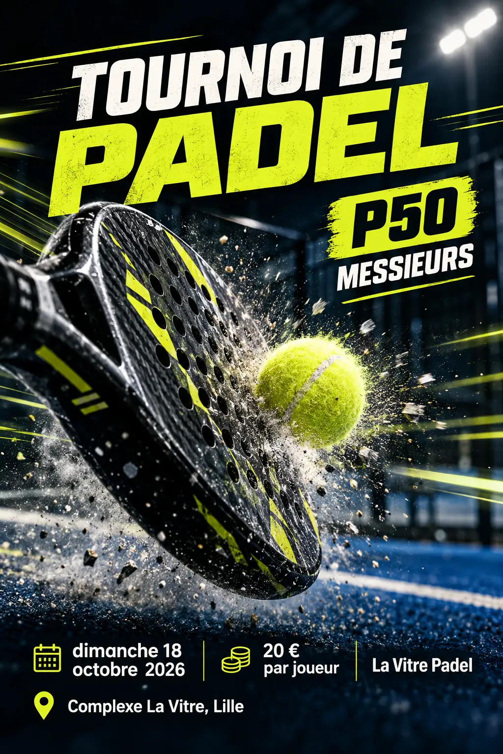Affiche du tournoi de padel P50 Messieurs de La Vitre Padel, style urbain